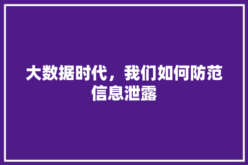 大数据时代，我们如何防范信息泄露 小程序开发