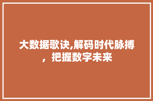 大数据歌诀,解码时代脉搏，把握数字未来 头条优化