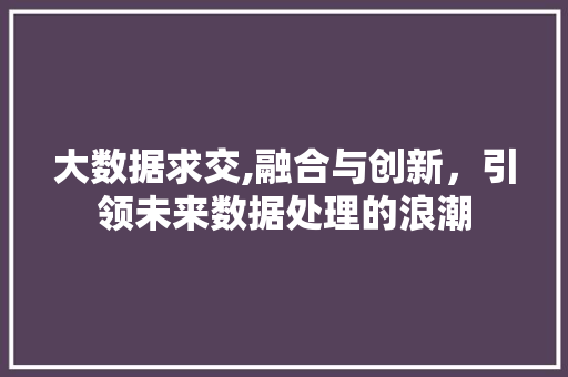 大数据求交,融合与创新，引领未来数据处理的浪潮 AI技术学习