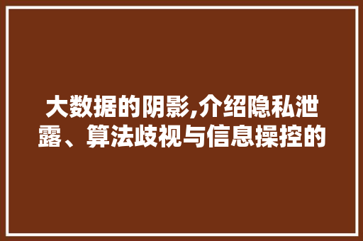 大数据的阴影,介绍隐私泄露、算法歧视与信息操控的隐忧 搜狗优化
