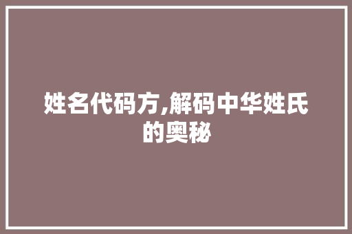 姓名代码方,解码中华姓氏的奥秘