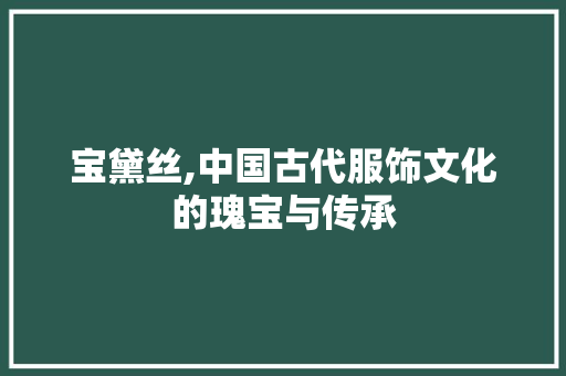 宝黛丝,中国古代服饰文化的瑰宝与传承