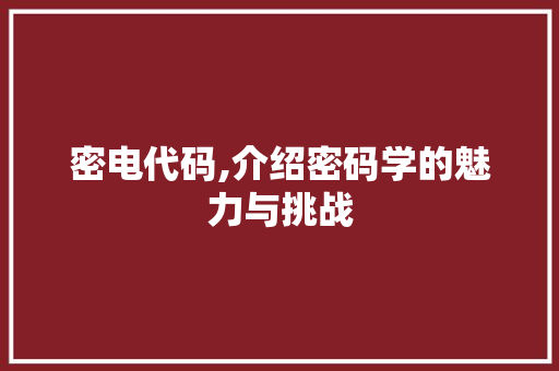 密电代码,介绍密码学的魅力与挑战