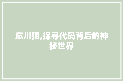 忘川猫,探寻代码背后的神秘世界