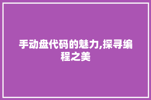 手动盘代码的魅力,探寻编程之美