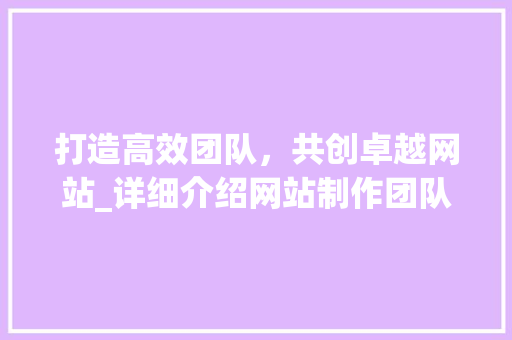 打造高效团队，共创卓越网站_详细介绍网站制作团队的构建与协作