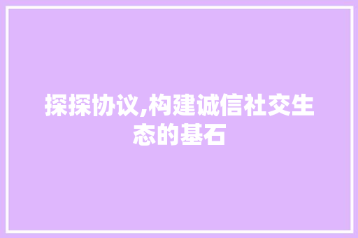 探探协议,构建诚信社交生态的基石
