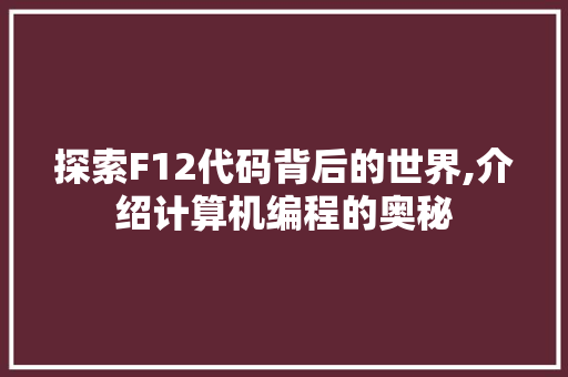 探索F12代码背后的世界,介绍计算机编程的奥秘 360搜优化