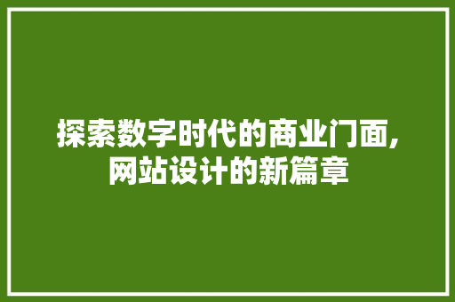探索数字时代的商业门面,网站设计的新篇章