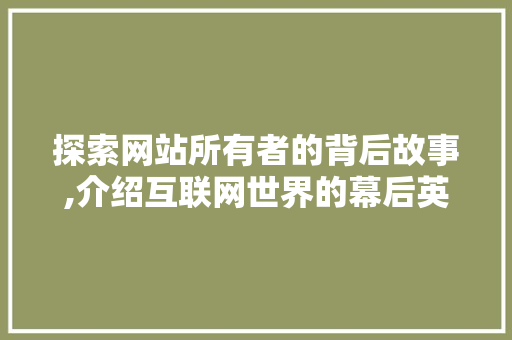 探索网站所有者的背后故事,介绍互联网世界的幕后英雄