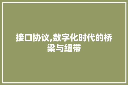 接口协议,数字化时代的桥梁与纽带