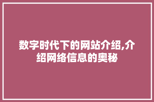 数字时代下的网站介绍,介绍网络信息的奥秘
