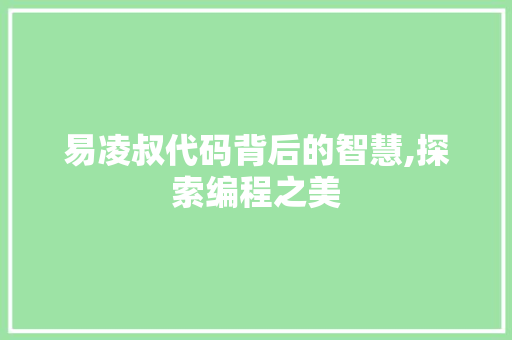 易凌叔代码背后的智慧,探索编程之美