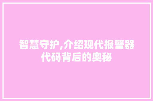 智慧守护,介绍现代报警器代码背后的奥秘