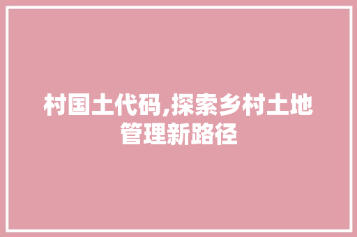 村国土代码,探索乡村土地管理新路径 AI技术学习