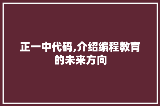 正一中代码,介绍编程教育的未来方向 seo技术