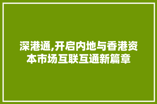 深港通,开启内地与香港资本市场互联互通新篇章 seo技术