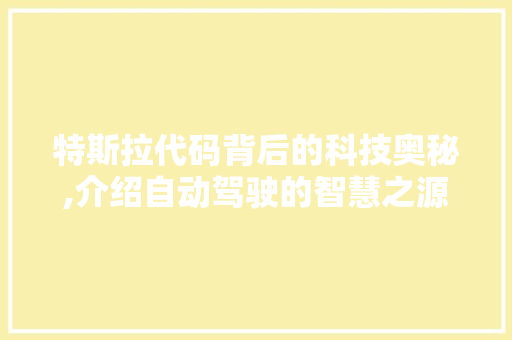 特斯拉代码背后的科技奥秘,介绍自动驾驶的智慧之源