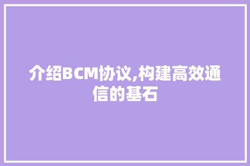 介绍BCM协议,构建高效通信的基石 搜狗优化