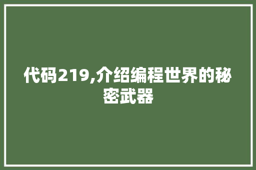 代码219,介绍编程世界的秘密武器