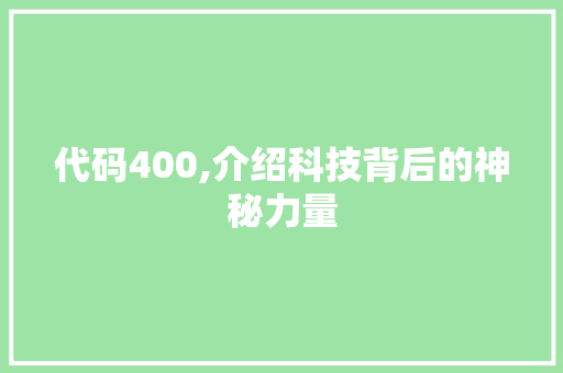 代码400,介绍科技背后的神秘力量 小程序开发