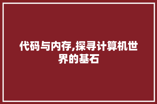 代码与内存,探寻计算机世界的基石 头条优化