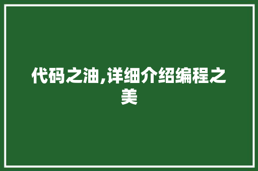 代码之油,详细介绍编程之美