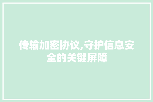 传输加密协议,守护信息安全的关键屏障 头条优化