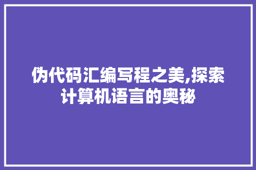 伪代码汇编写程之美,探索计算机语言的奥秘