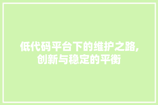 低代码平台下的维护之路,创新与稳定的平衡
