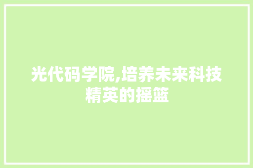 光代码学院,培养未来科技精英的摇篮