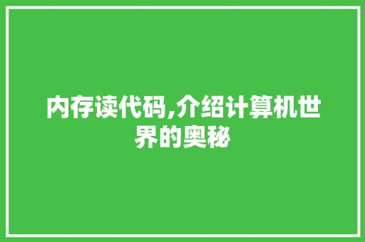 内存读代码,介绍计算机世界的奥秘