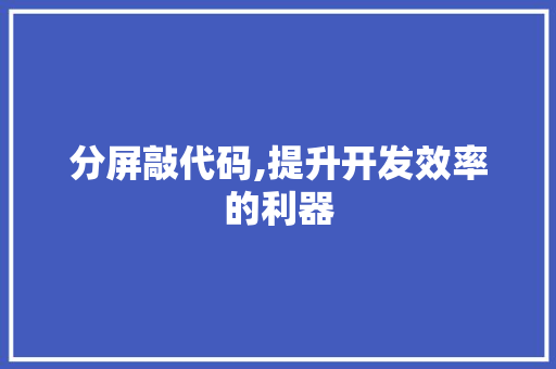 分屏敲代码,提升开发效率的利器