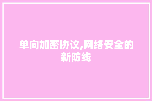 单向加密协议,网络安全的新防线 seo技术