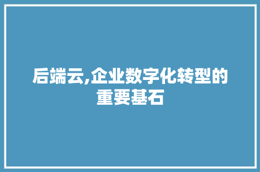 后端云,企业数字化转型的重要基石