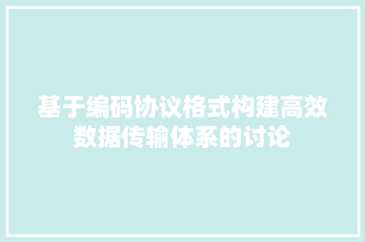 基于编码协议格式构建高效数据传输体系的讨论 英文谷歌算法
