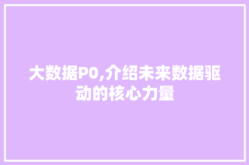 大数据P0,介绍未来数据驱动的核心力量