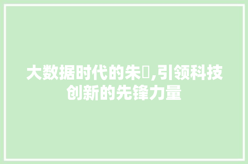 大数据时代的朱璟,引领科技创新的先锋力量