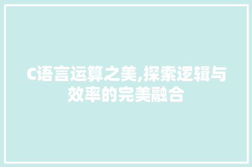 C语言运算之美,探索逻辑与效率的完美融合