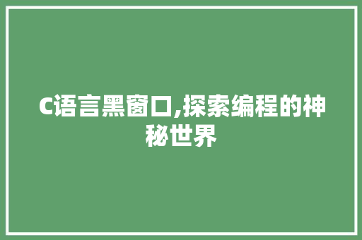 C语言黑窗口,探索编程的神秘世界