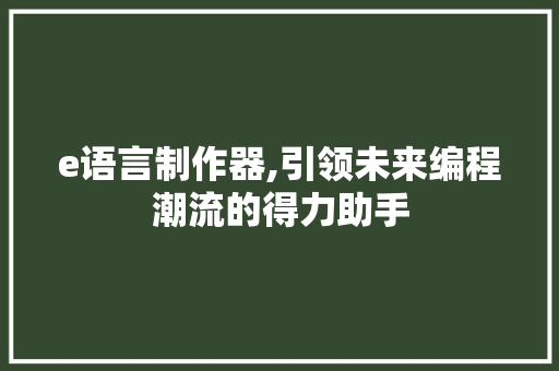 e语言制作器,引领未来编程潮流的得力助手 seo技术