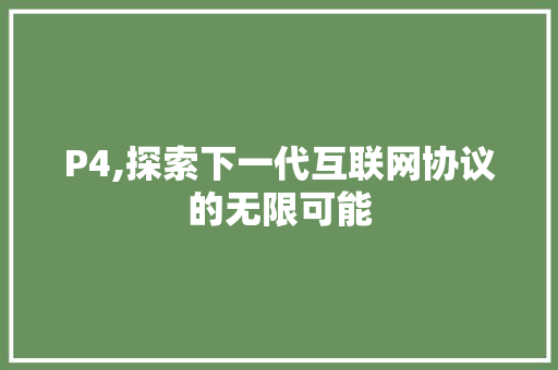 P4,探索下一代互联网协议的无限可能