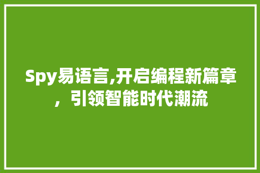 Spy易语言,开启编程新篇章，引领智能时代潮流 seo技术