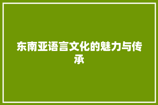 东南亚语言文化的魅力与传承