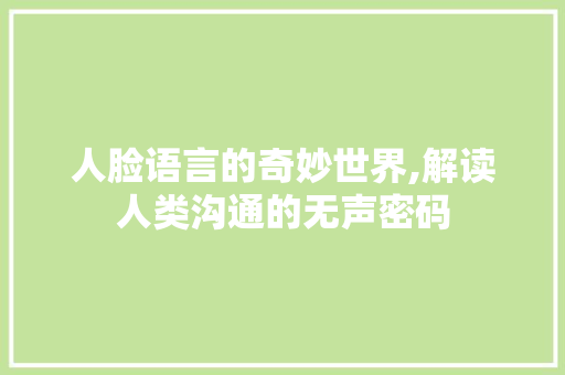 人脸语言的奇妙世界,解读人类沟通的无声密码 网站开发