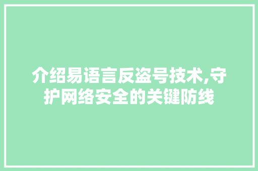 介绍易语言反盗号技术,守护网络安全的关键防线