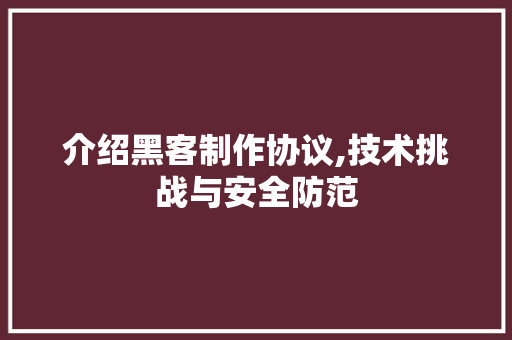 介绍黑客制作协议,技术挑战与安全防范