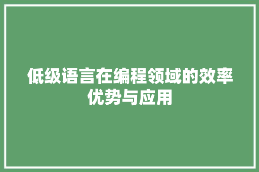 低级语言在编程领域的效率优势与应用 头条优化