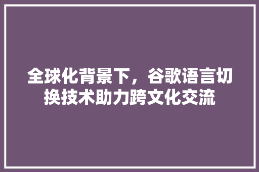 全球化背景下，谷歌语言切换技术助力跨文化交流