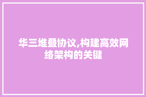 华三堆叠协议,构建高效网络架构的关键 小程序开发
